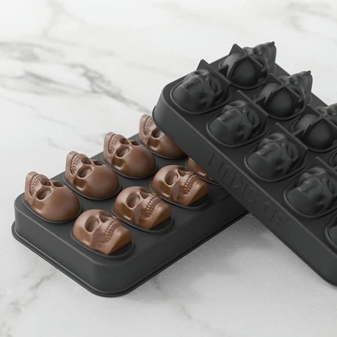 3D Skull Ice Cube Mold Tray -Novelty Shaped Ice Maker for Whiskey Cocktails Drinkers,Bartenders,Easy Release Silicone kull Molds,Baking Chocolate Candy,Home Bars