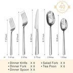 KINGSTONE Silverware Set, 40-Piece Forged Flatware Cutlery Set Premium Stainless Steel, Service for 8, for Home, Wedding, Party,Gift, Mirror Polished and Dishwasher Safe