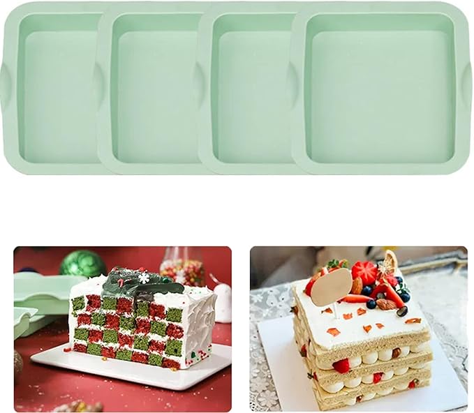 4 Pcs Layer Cake Pans Set, 6 Inch Rainbow Cake Baking Pans,Silicone Cake Molds for Mother's Day Pizza Vegetable Pancake Quiche and Resin Crafts (Square)