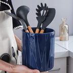 KOOV Kitchen Utensil Holder, Large Ceramic Utensil Crock, Deep and Stable, Containers for Household or Kitchen Use (Aegean)