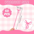 60Pcs Coquette Bow Acrylic Drink Stirrers Pink Cocktail Stick Cocktail Coffee Drink Stirrers Lolipop Stick for Coquette Birthday Party Girly Ribbon Bachelorette Party Bridal Wedding Decor
