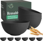 Unbreakable Cereal Bowls 40 OZ, Wheat Straw Bowls Set of 6 with Unique Pattern, Reusable Plastic Bowl for Cereal, Soup, Salad and Ramen, Indoor & Outdoor Essentials, Black