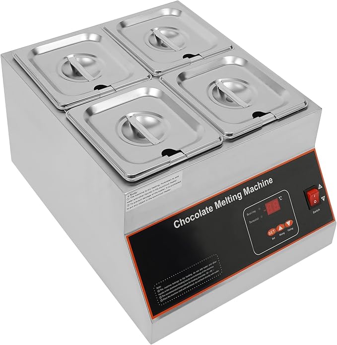 500W Electric Melting Pot for Chocolate w/Digital Display Control,Commercial Chocolate Warmer Melting Pot Chocolate Melter Pot Machine for Home or Bakery Use 4 Tanks for 26.46lb of Tempered Chocolate