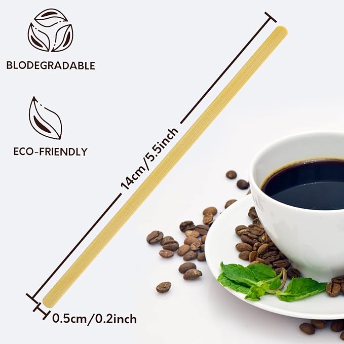 Wooden Coffee Stirrers, 500 Count Coffee Stirrer, Sturdy Wood Coffee Stir Sticks, 5.5 Inch Coffee Stirrers Wood with Smooth Ends, Swizzle Sticks for Coffee Mixing Cocktail Drinking (500PC Round)