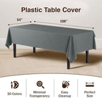 Exquisite 12-Pack Premium Plastic Tablecloth 54 Inch. x 108 Inch. Rectangle Table Cover - Silver