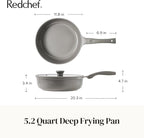 Redchef Ceramic Coated Nonstick Frying Pan with Cover, Large Deep Saute Pan Skillet, Induction Ready, Dishwasher Safe, PFOA PFOS Free, Non Toxic, Glass Lid Large Deep Frying Pan, Grey (5.5Qt, 12")