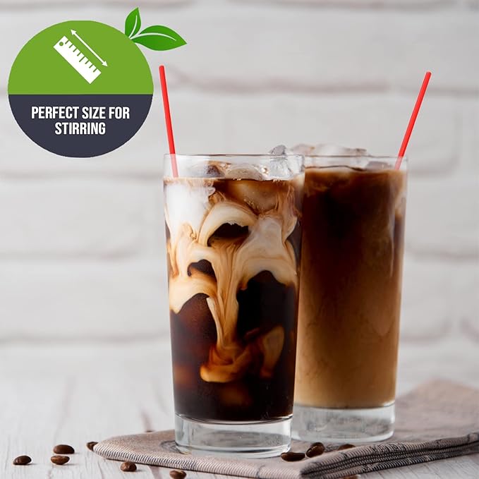 PAMI 1000 Pack Disposable 7 Inch Plastic Coffee Stirrers Straws Red Cocktail Straws for Hot and Cold Drinks