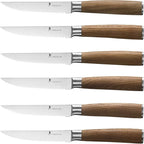 Natura Series 4.5” Serrated Steak Knife Set of 6, High Carbon Stainless Steel, Wooden Handle