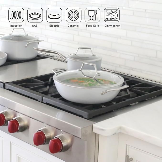 TECHEF - CeraTerra, 5 Qt / 12-in Ceramic Nonstick All Purpose Chef Pan with Cover, (PTFE and PFOA Free Ceramic Exterior & Interior), Oven & Dishwasher Safe, Made in Korea, Grey/Silver (5 Qt Chef Pan)