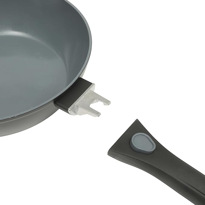 Oster SmartHandle Advance 13-Piece Ceramic Nonstick Cookware Set – Matte Black Finish, Gray Interior, Induction Base, Detachable Handles, Oven & Dishwasher Safe, With Utensils & Pan Protectors