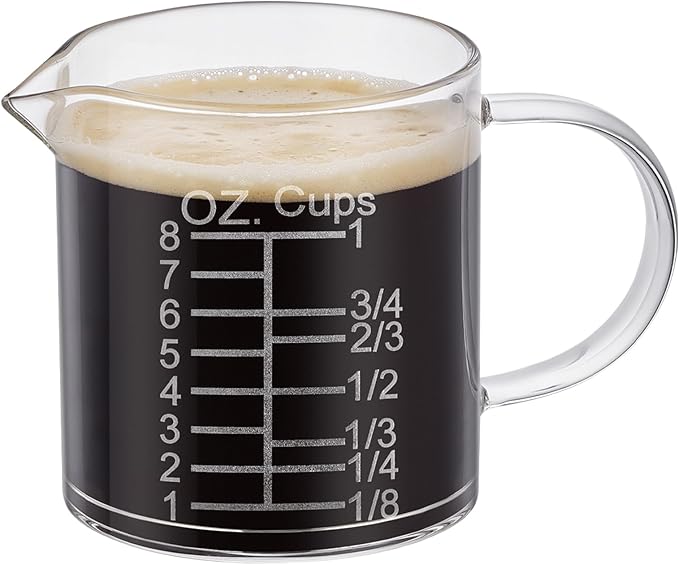 Ackers Etched Graduated Glass Measuring Cup - [Insulated Handle | V-Shaped Spout] - High Borosilicate Glass Measuring Cup for Kitchen or Dining, Easy to Read, 250ml (8oz, 1 Cup)