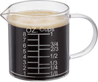 Ackers Etched Graduated Glass Measuring Cup - [Insulated Handle | V-Shaped Spout] - High Borosilicate Glass Measuring Cup for Kitchen or Dining, Easy to Read, 250ml (8oz, 1 Cup)