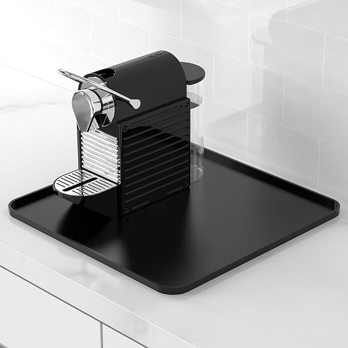 Silicone Coffee Mat,16"×16" Waterproof Heat Resistant Bar Mat for Espresso Machine Station Accessories,Non Slip Dish Drying Mat for Kitchen Counter,Home Decor Essentials,Black