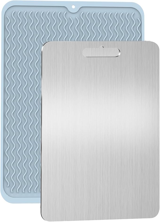 Pure Titanium Cutting Board, 13.4"x9" Light Weight Double-Sided 100% Pure Titanium Cutting Board for Kitchen Cooking Dishwasher Safe, Cutting Mat with Non-Slip Silicone Pad