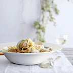 Pasta & Salad Bowls - 40oz White Ceramic Soup Plates - Set of 4, Large Pasta Plates, Wide Rimmed, Microwave & Dishwasher Safe