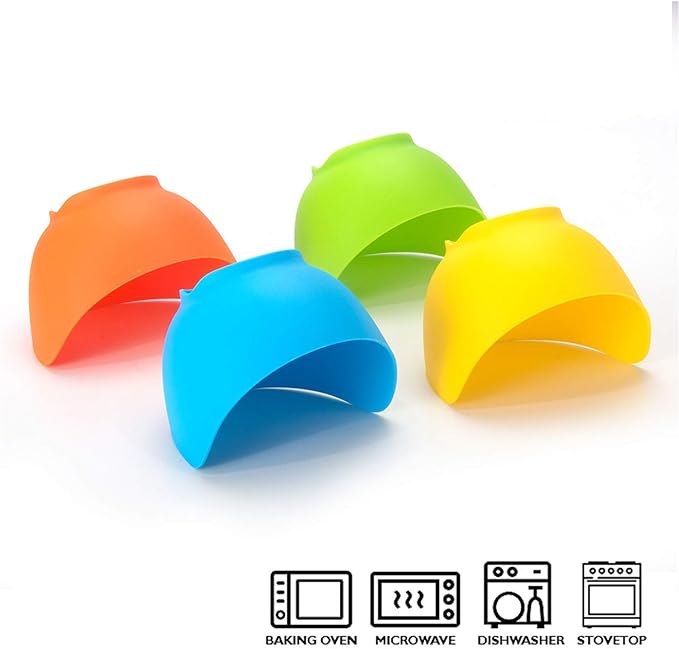 Egg Poacher - KRGMNHR Poached Egg Cooker with Ring Standers, Silicone Egg Poacher Cup for Microwave & Stovetop Egg Poaching, Oil Brush, BPA Free, 4 Pack