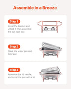 VEVOR Chafing Dish Buffet Set, 8 Qt 2 Pack, Stainless Steel Chafer with 2 Full Size Pans, Rectangle Catering Warmer Server with Lid Water Pan Stand Fuel Holder, for Wedding Party Banquet, Rose Gold