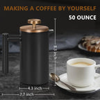 Black Stainless Steel French Press Coffee Maker, Double Wall Insulated French Press,for Coffee&Tea,with 3 Extra Screens and a Coffee Spoon,50oz/1500ml,Gold