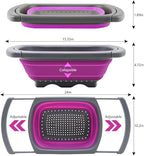 Qimh Collapsible Colander, Kitchen Colander Set Over Sink Strainer Veggies/Fruit Colanders Strainers with Extendable Handles, Dishwasher Safe Folding Strainer for Kitchen, 6-Quart, BPA Free