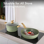 DishDelight Induction Pots and Pans Set Non Stick, 12 Piece Nonstick Induction Granite Kitchen Cookware Sets, Induction Cookware Frying Pans and Saucepan Set, Nonstick Granite Cooking Set, Green