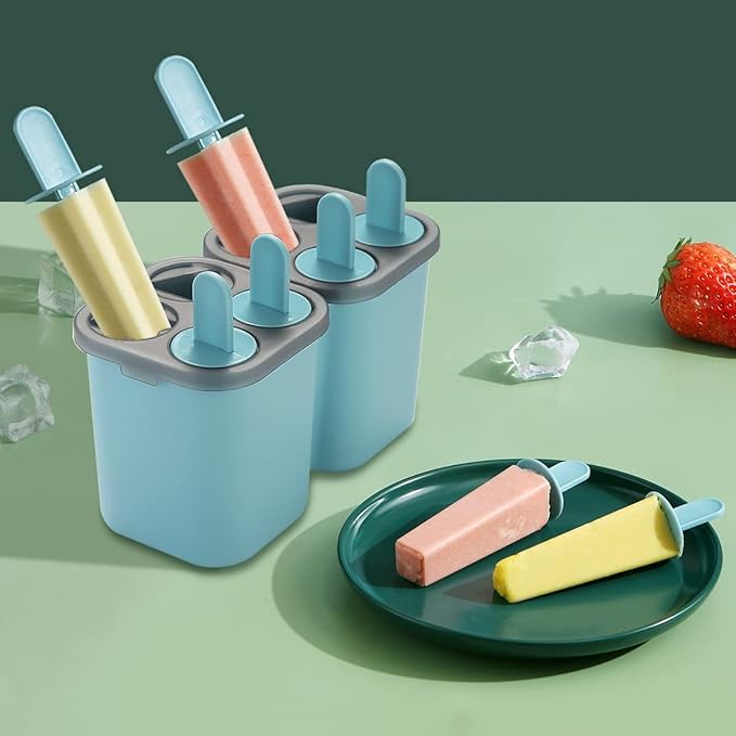 HOMQUEN Popsicles Molds, 8 Piece Ice Pop Mold, Reusable Easy Release Ice Cream Mold for kids, Many Shapes Homemade Popsicle Molds, DIY Popsicle Maker, BPA Free (8 Cavities-Blue)