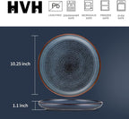 HVH Porcelain Dinner Plates Set of 6, 10.25 inch Ceramic Plates Set, Large Dinner Plates Set for Dinner, Salad, Ceramic Dinner Plates, Healthy Dinner Plates Set of 6, Farmhouse Style (Black)