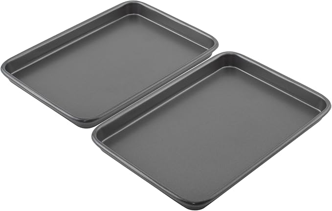 GoodCook Everyday Set of 2 Nonstick Steel 9" x 6.2" Toaster Oven Mini Baking Sheets, Gray
