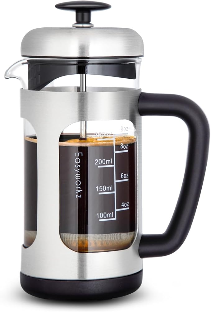 Easyworkz Stainless Steel French Press 12 oz Coffee Tea Maker with Soft Grip Handle