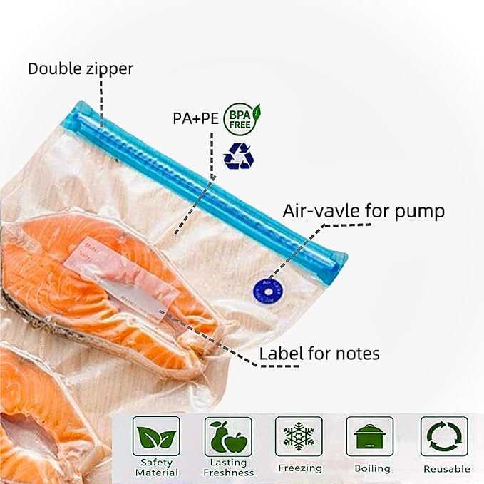 Sous Vide Bags 25pcs, BPA-Free Reusable Vacuum Seal Bags for Food/Freezing safe-25pcs Vacuum Food Storage Bags with Handheld vacuum sealer electric pump & Seal Clips & Air valves for Sous Vide Cooking