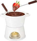 BSTKEY 300ML Ceramic Butter Warmer Set with 2 Forks, White Fondue Pot Melting Pot Set, Melt Hot Pot Bowl Set for Cheese Chocolate Butter Caramel