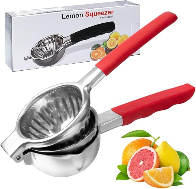 Lemon Squeezer Stainless Steel Citrus Juice Press Squeezer for Lemons and Limes with Silicone Handles Manual Juicer