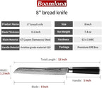 Damascus kitchen Knife, Japanese VG10 Steel Core, Sturdy & Durable G10 Handle, Real 67 Layer of Patterns, Includes Sheath and Gift Box (8" Bread Knifee)