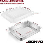 Leonyo Lasagna Pan with Lid, 10.5 x 8 x 2 Inch Rectangular Cake Pan with Lid, Stainless Steel Baking Sheet Brownies Casseroles Deep Tray for Toaster Oven, Focaccia, Fish, Chicken
