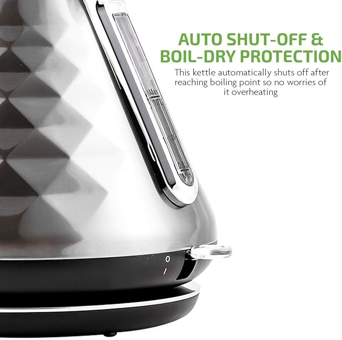 OVENTE Retro Electric Kettle, 1.7L Stainless Steel Tea Kettle, 1500W Fast Heating Hot Water Boiler with LED Indicator Light, Auto Shut-Off & Boil-Dry Protection, BPA-Free Teapot, Silver KS755BR