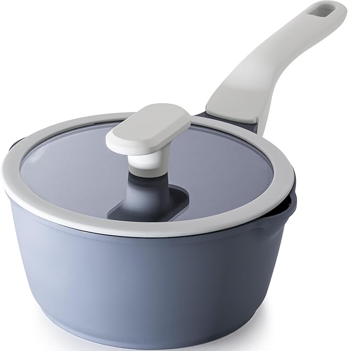 PRICUSIS Nonstick Saucepan with Lid, 2 Quart Ceramic Sauce Pan, Non Toxic Sauce Pot with Pour Spouts for Multipurpose Use, PTFE, PFOA & PFAS Free, Induction Compatible.
