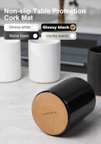 Nucookery Utensil Holder, 6.4" Ceramic Kitchen Utensil Holder with Countertop-Protection Cork Bottom, Farmhouse Kitchen Decor for Counter (Black)