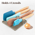 Cream Silicone Spoon Rest for Stove Top with Drip Pad (Two Pack) - Heat-Resistant, BPA-Free Utensil Rest & Spoon Holder for Kitchen Counter - Grill Utensil Holder for Spatulas, Tongs, Ladles