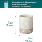 vancasso Sabine Utensil Holder, 7.2" Large Utensil Crock for Kitchen Counter, Ceramic Utensil Crock Storage, Matte Cream-Colored Farmhouse Utensil Organizer, Utensil Storage for Home Décor, Gifts