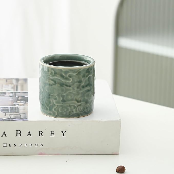 Ceramic Espresso Cups Set of 2 or 4-3oz Demitasse Cups for Coffee & Tea, No Handles, Durable & Dishwasher Safe (green, 2)