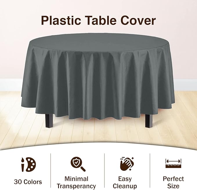 Party Solids 12-Pack Premium Plastic 84-Inch Round Tablecloth - Silver