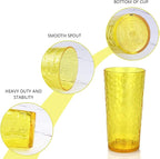 Yalin 24-Ounce Plastic Tumbler Acrylic Drinking Glasses, Reusable Plastic Cups, Stackable, BPA-Free, Shatter Proof, Dishwasher Safe, Set of 8 (Yellow)