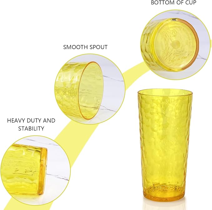 Yalin 24-Ounce Plastic Tumbler Acrylic Drinking Glasses, Reusable Plastic Cups, Stackable, BPA-Free, Shatter Proof, Dishwasher Safe, Set of 8 (Yellow)