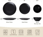 Famiware Venus Plates and Bowls Sets, 12 Pieces Stoneware Dinnerware Sets, Dishes Set for 4, Microwave and Dishwasher Safe, Matte Black