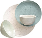 Sango Siterra Artist's Blend 16-Piece Stoneware Dinnerware Set for 4, Green, Cream & White Glossy Dishes with Speckles, Ceramic Plates and Bowls Sets for Everyday Dining, Microwave & Dishwasher Safe