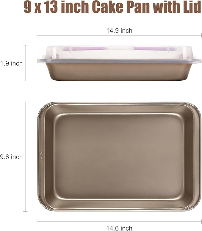9x13 Baking Pan with Lid, Non Stick Sheet Pans for Baking, Rectangle Cake Pan Carrier with Lid and Handle