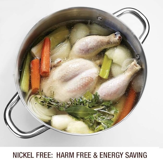 HOMICHEF Stock Pot 8 Quart with Lid Nickel Free Stainless Steel - Mirror Polished Stockpot 8 QT with Lid - HEALTHY COOKWARE Stockpots 8 Quart - Soup Pot for Induction Cooktop