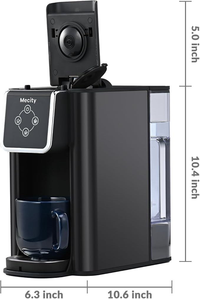 Mecity Coffee Maker 3 in 1 Single Serve Coffee Machine, Compatible with K cup Capsules, Instant Coffee Pot, Tea maker, 6,8,10 Oz Cup, Removable 50 Oz Water Reservoir, 120V 1150W, Dark Grey