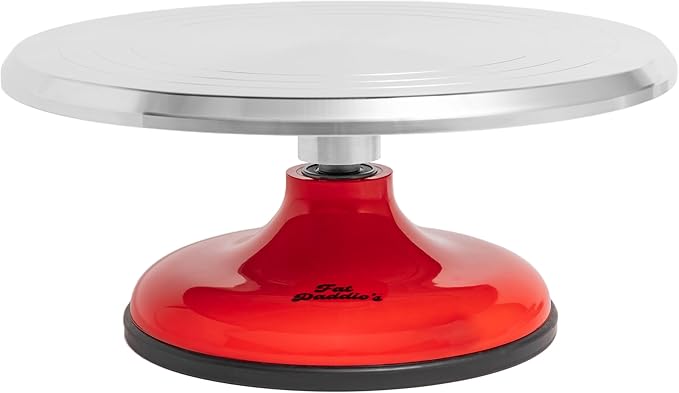 Fat Daddio's TT-1255 Revolving Cake Stand, Red and Silver
