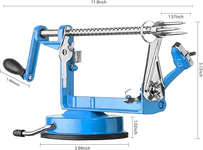Apple Peeler, Slicer Corer Potato Peelers 3 In 1, Stainless Steel Heavy Duty Suction Cup Base And 7 Extra Blades (Blue)