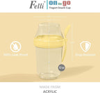Felli On The Go Yogurt Parfait Snack Cup with Lid, Reusable Leak Proof Acrylic Travel Container for To Go Cereal Granola Milk, 12 oz Clear Mason Jar with Spoon & Crunch Fruit Holder (2, Yellow)